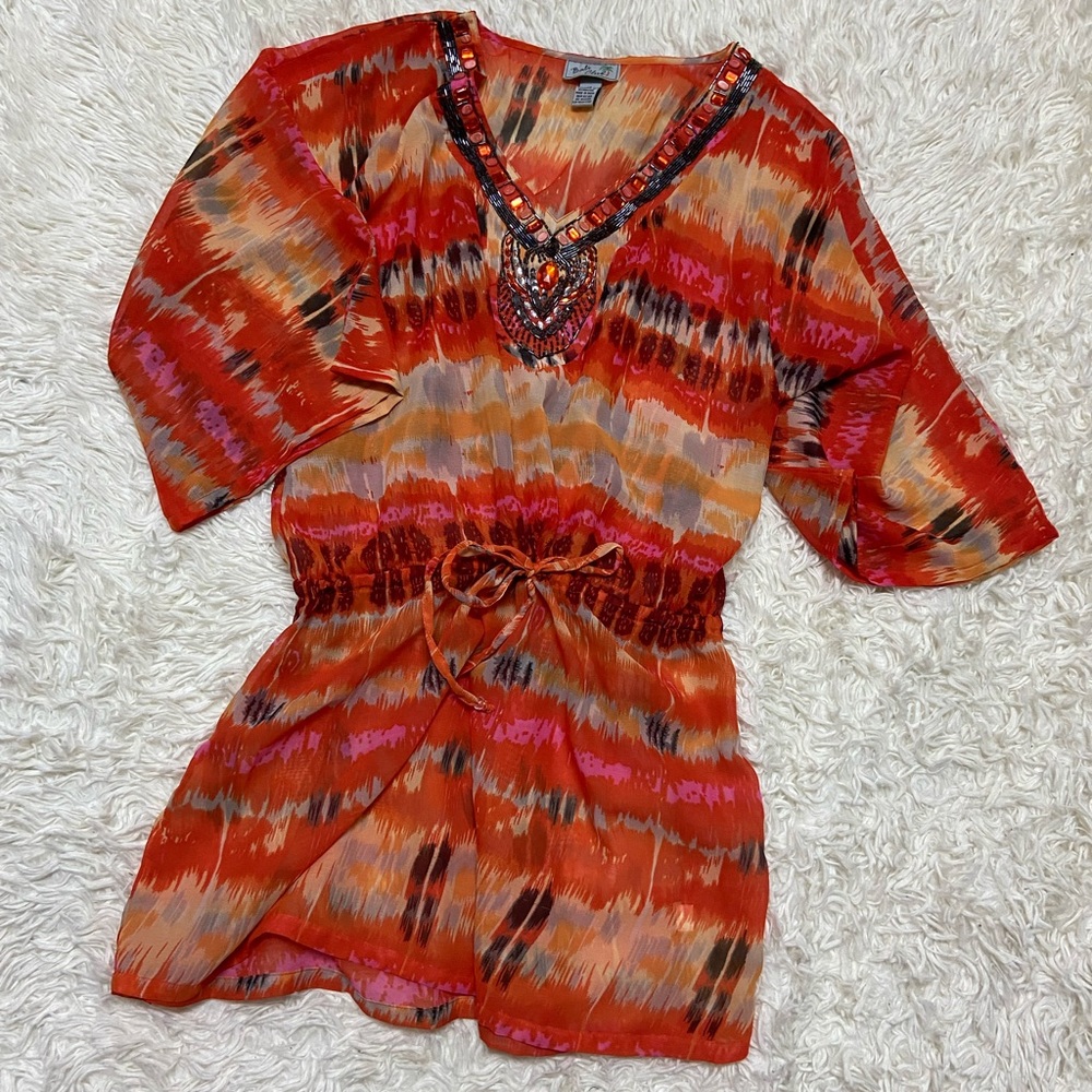 Bali Club Cover Up Orange Yellow Beaded Size Medium